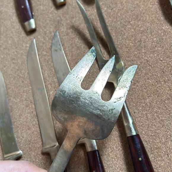 Antique Cocktails Forks Knives Spoons Royal Crown Design Rose Wood Handles - Picture 16 of 17